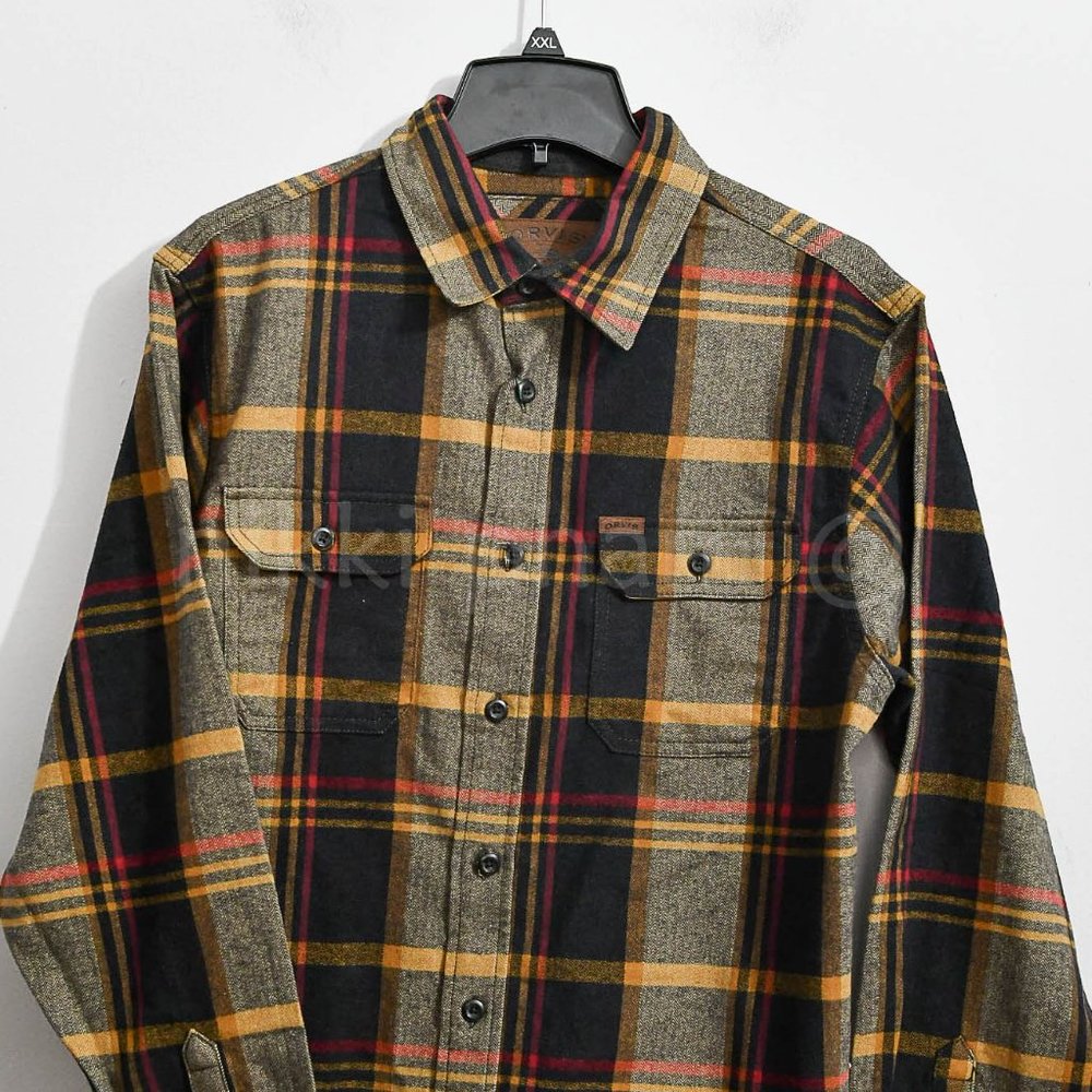 NWT ORVIS Heavy Weight Flannel Men's Hand Pockets Long Sleeve in Brown - Picture 2 of 5